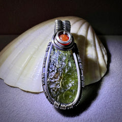 Moldavite & Antiqued Silver Pendant