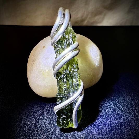 3.38g Moldavite Silver Wrapped Pendant