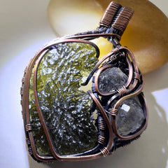 5.45g Double Herkimer, Moldavite Copper Pendant