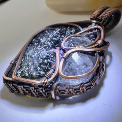 5.45g Double Herkimer, Moldavite Copper Pendant