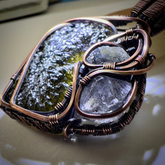 5.45g Double Herkimer, Moldavite Copper Pendant