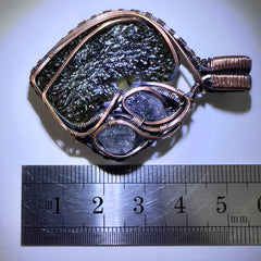 5.45g Double Herkimer, Moldavite Copper Pendant