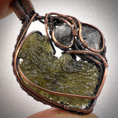 5.45g Double Herkimer, Moldavite Copper Pendant