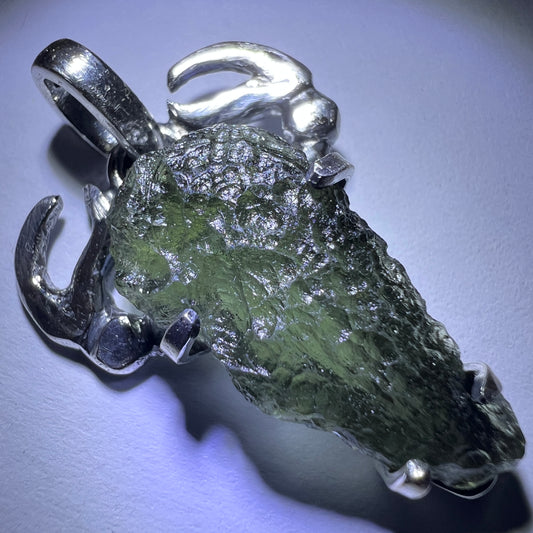 Moldavite silver pendant - Crab Motif