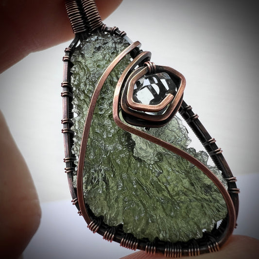 Moldavite & Herkimer Copper pendant 4.55g