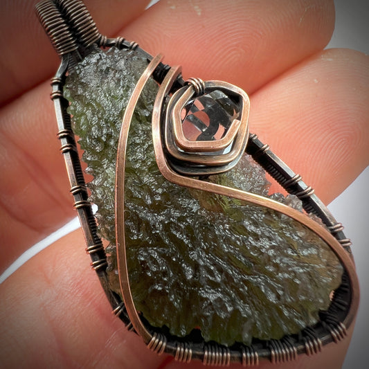 Moldavite & Herkimer Copper pendant 4.55g