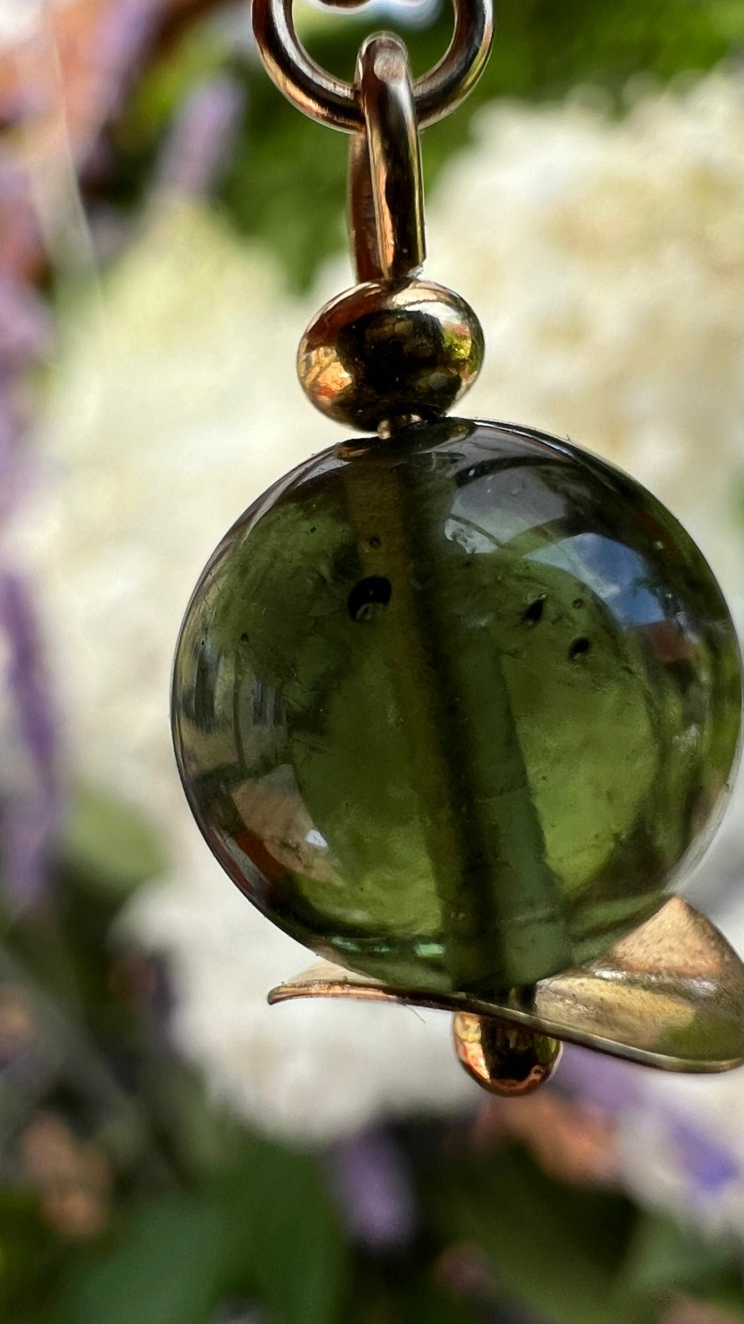 5ct Moldavite bead necklace - gold plated silver.