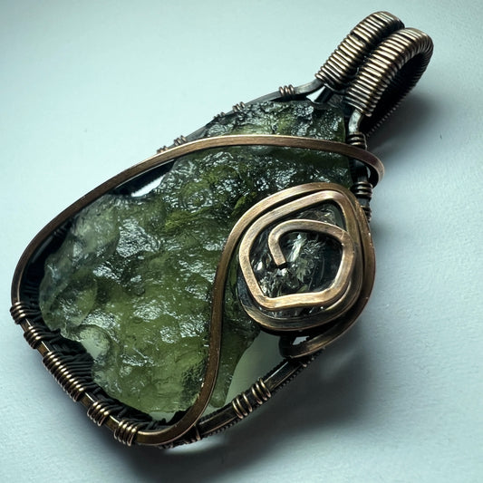 Moldavite & Herkimer Copper pendant 2.52g