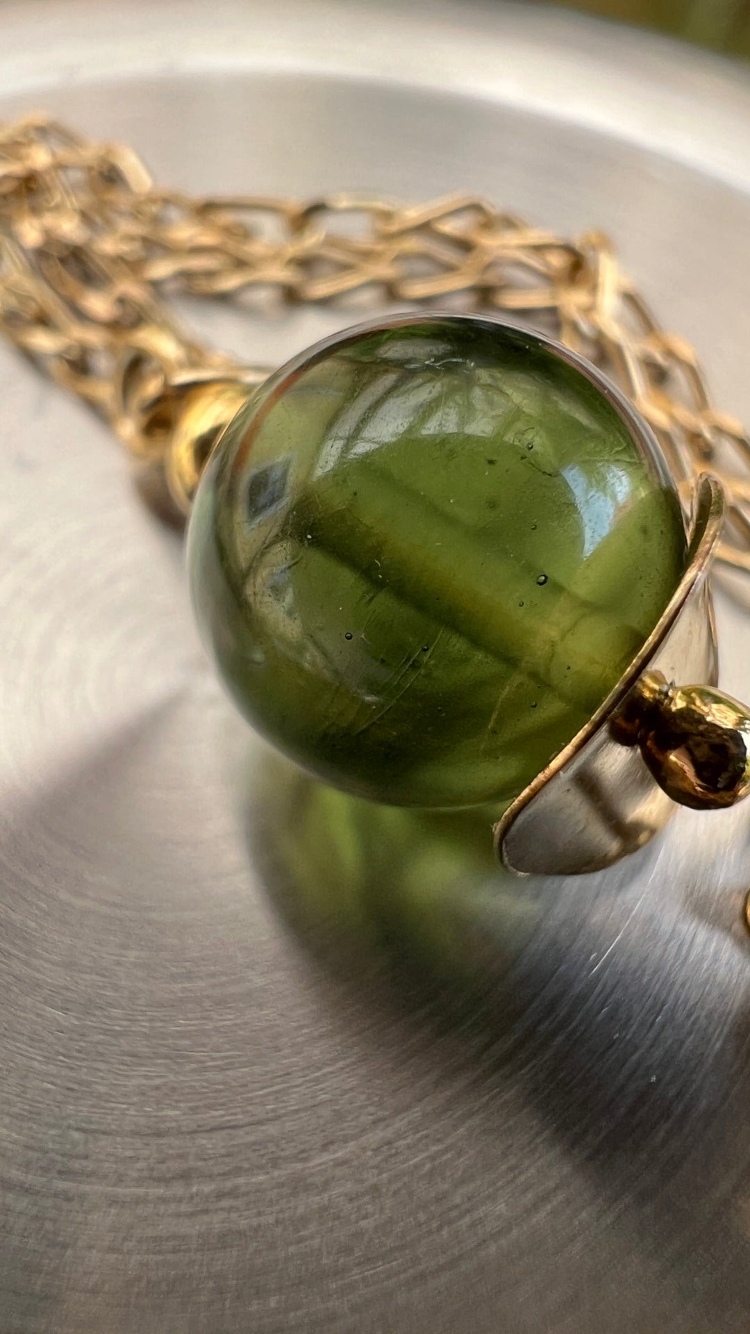 5ct Moldavite bead necklace - gold plated silver.