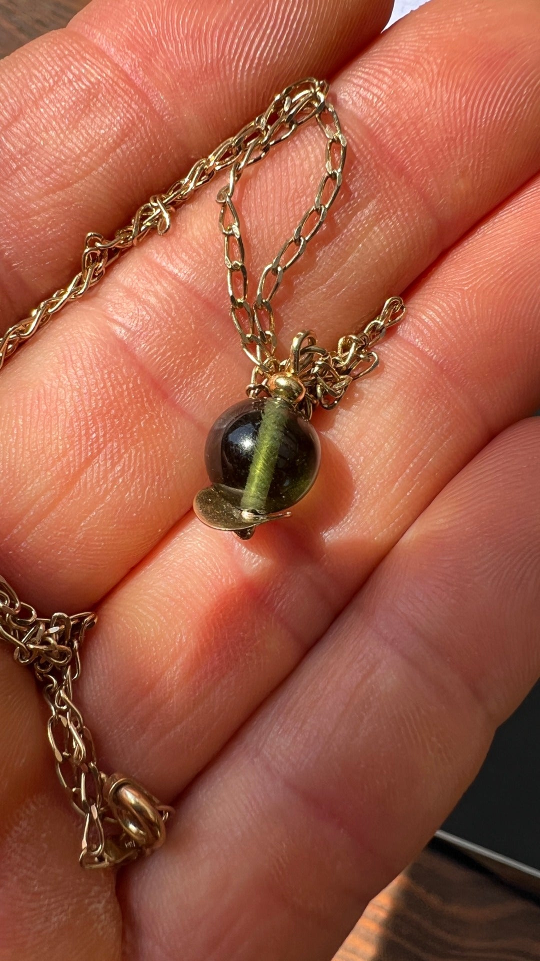 5ct Moldavite bead necklace - gold plated silver.