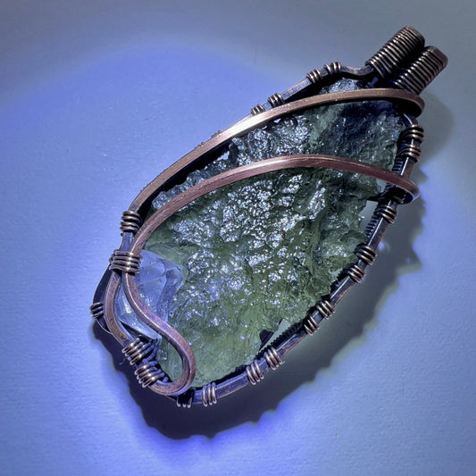 Moldavite & Herkimer Copper pendant 2.38g