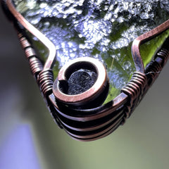 Unique 11.47g Moldavite & Copper Pendant with Moonstone and Smoky Quartz Accents Stones