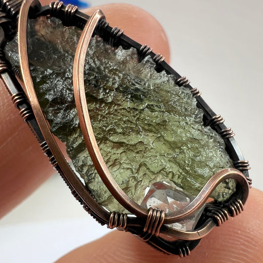 Moldavite & Herkimer Copper pendant 2.38g