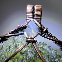 Unique 11.47g Moldavite & Copper Pendant with Moonstone and Smoky Quartz Accents Stones