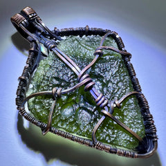 Unique 11.47g Moldavite & Copper Pendant with Moonstone and Smoky Quartz Accents Stones