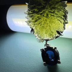 Exquisite Moldavite & Ceylon Sapphire Silver Necklace