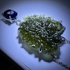 Exquisite Moldavite & Ceylon Sapphire Silver Necklace