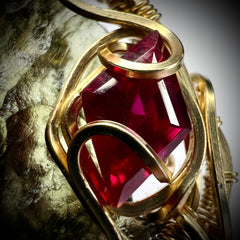 Spectacular Moldavite & Ruby Pendant – 14K Gold.