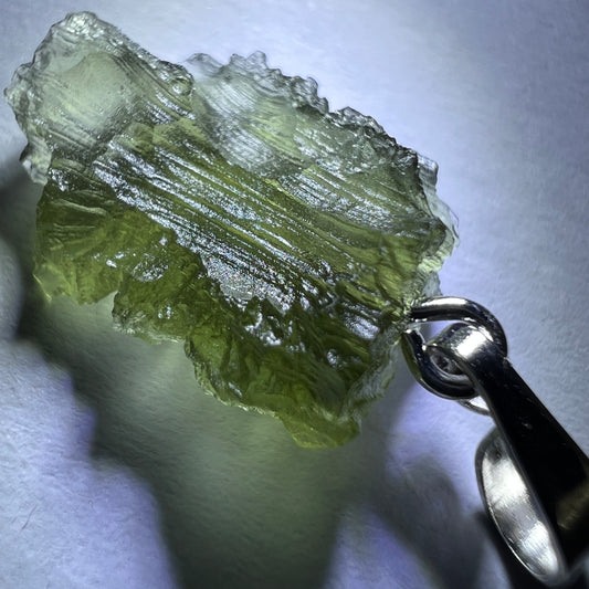 0.83g Moldavite Rhodium-Plated Silver Pendant