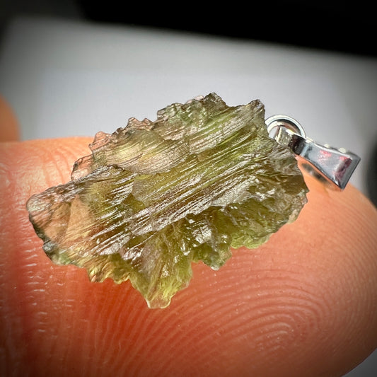 0.83g Moldavite Rhodium-Plated Silver Pendant