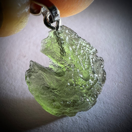 0.85g Moldavite Rhodium-Plated Silver Pendant