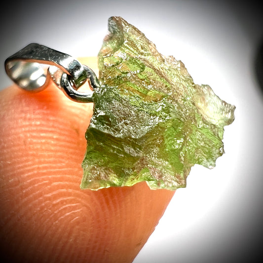 0.77g Moldavite Rhodium-Plated Silver Pendant