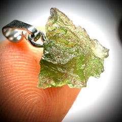0.77g Moldavite Rhodium-Plated Silver Pendant