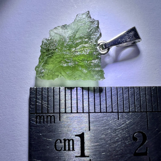 0.77g Moldavite Rhodium-Plated Silver Pendant