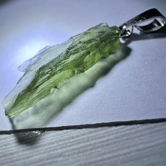 0.78g Moldavite Rhodium-Plated Silver Pendant