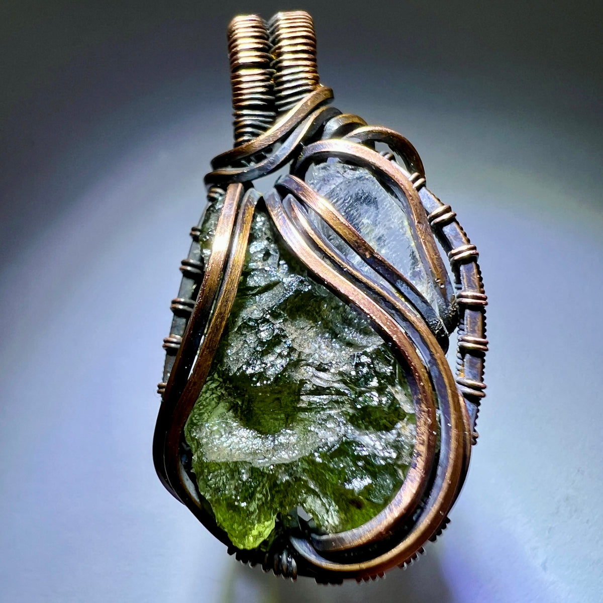 1.52g Moldavite & Herkimer Diamond Copper Pendant