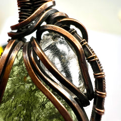 1.52g Moldavite & Herkimer Diamond Copper Pendant