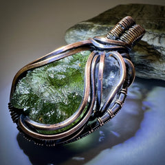 1.52g Moldavite & Herkimer Diamond Copper Pendant
