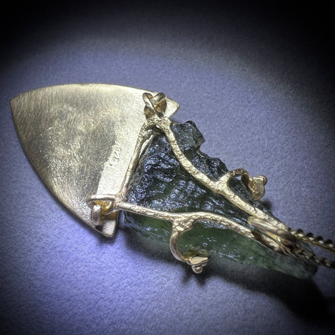 Botanical Form Gold-Plated Moldavite Necklace (2.14g)