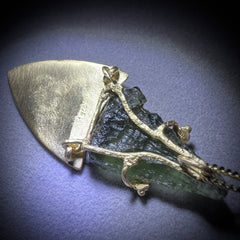 Botanical Form Gold-Plated Moldavite Necklace (2.14g)