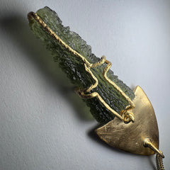 Leaf-Inspired Gold-Plated Moldavite Necklace (3.45g) — Chlum, Czech Republic