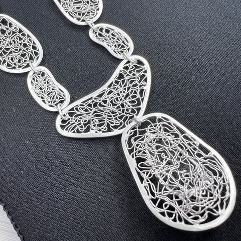 Ornate Moldavite Necklace - Rhodium plated Sterling silver.