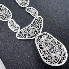 Ornate Moldavite Necklace - Phodium plated Sterling silver.