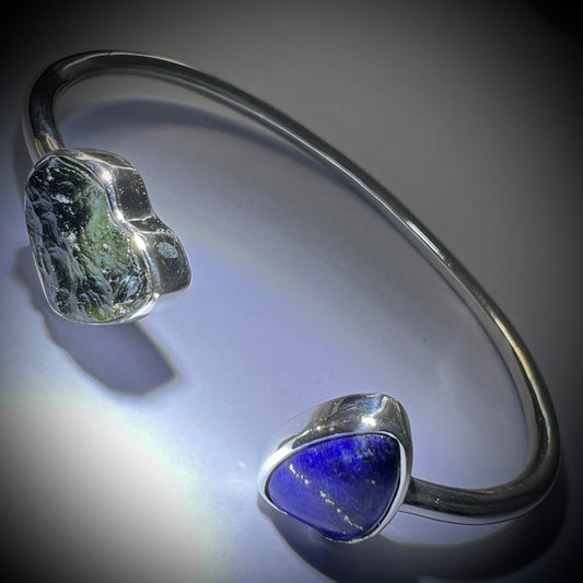 Moldavite & Lapis Lazuli Silver bracelet