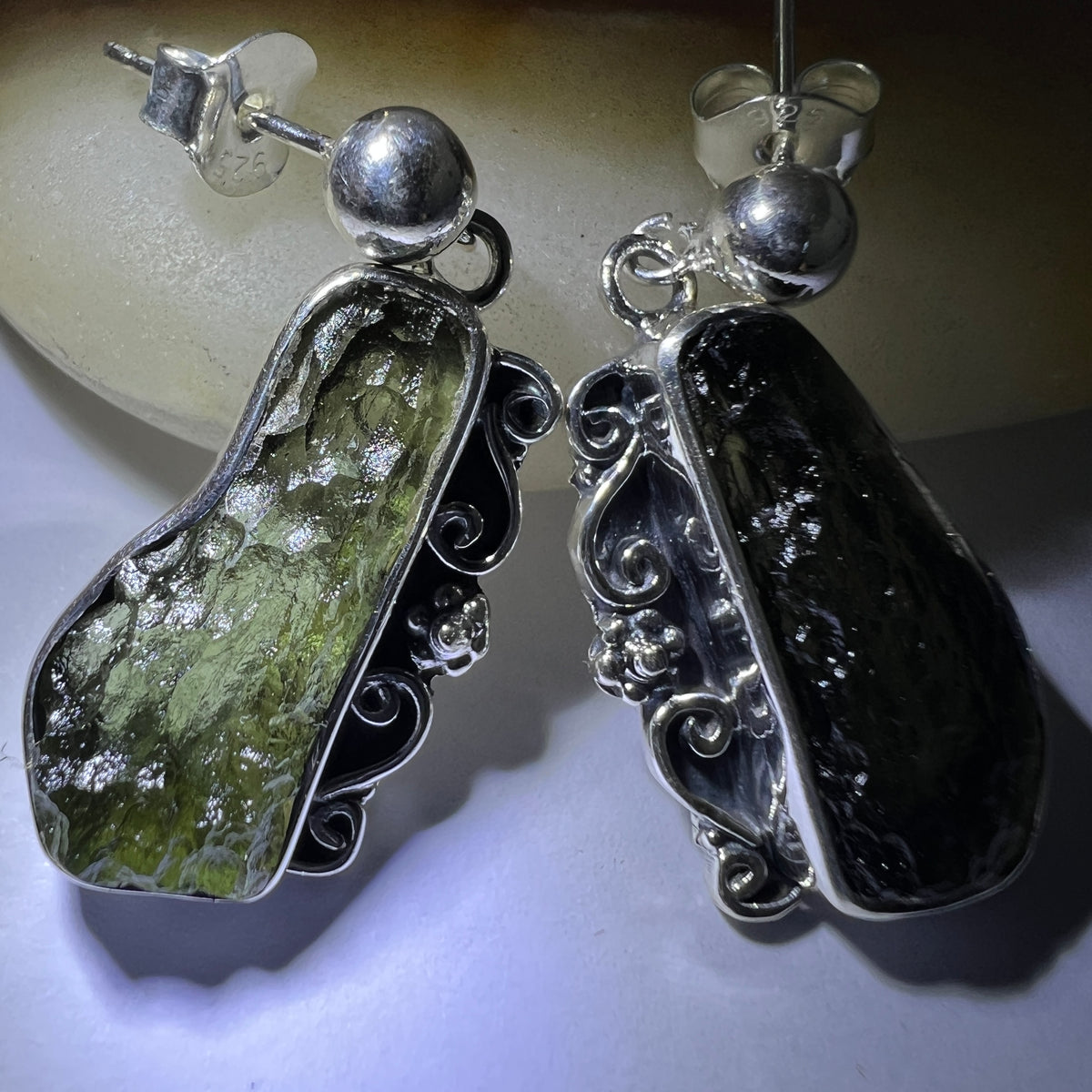 Moldavite Silver Earrings – 7.57g