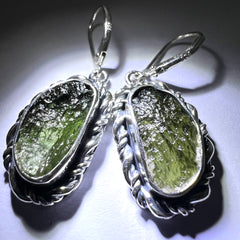 Oval Shaped Moldavite Silver Earrings – 9.04g