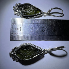 Diamond-Shaped Moldavite Silver Earrings