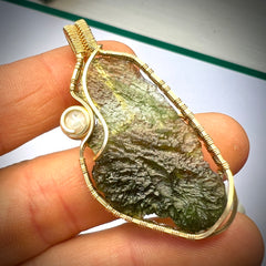Moldavite & Moonstone Gold pendant