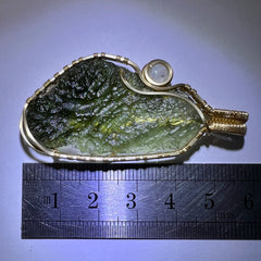 Moldavite & Moonstone Gold pendant