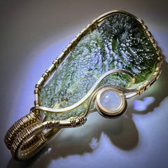 Moldavite & Moonstone Gold pendant