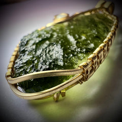 Moldavite & Moonstone Gold pendant