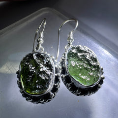Moldavite Silver Earrings