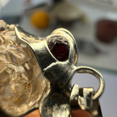 Triple Stone Harmony Pendant – Czech Garnet, Hyalite & Moldavite (Lead-Free Pewter)