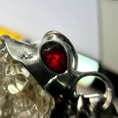 Triple Stone Harmony Pendant – Czech Garnet, Hyalite & Moldavite (Lead-Free Pewter)