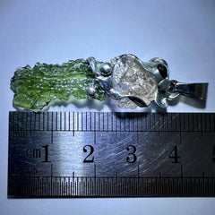 Triple Stone Harmony Pendant – Czech Garnet, Hyalite & Moldavite (Lead-Free Pewter)