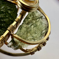 Angel Chime & Sapphire in Gold — Dual Moldavite Masterpiece